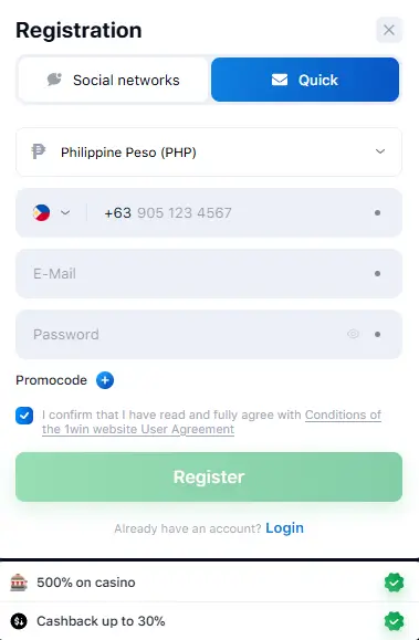 registration on 1win